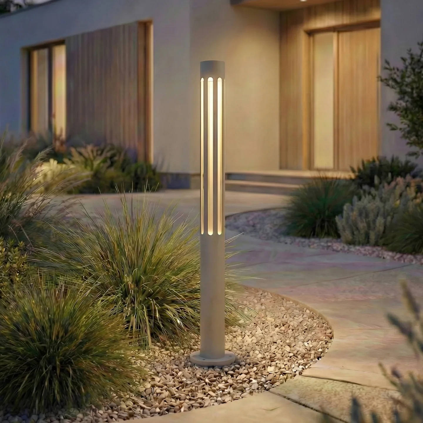 Fjorya LED-Wegeleuchte, steingrau, Höhe 60 cm, IP65 - Lindby - Terrasse - Modern - Aluminium - Einflammig