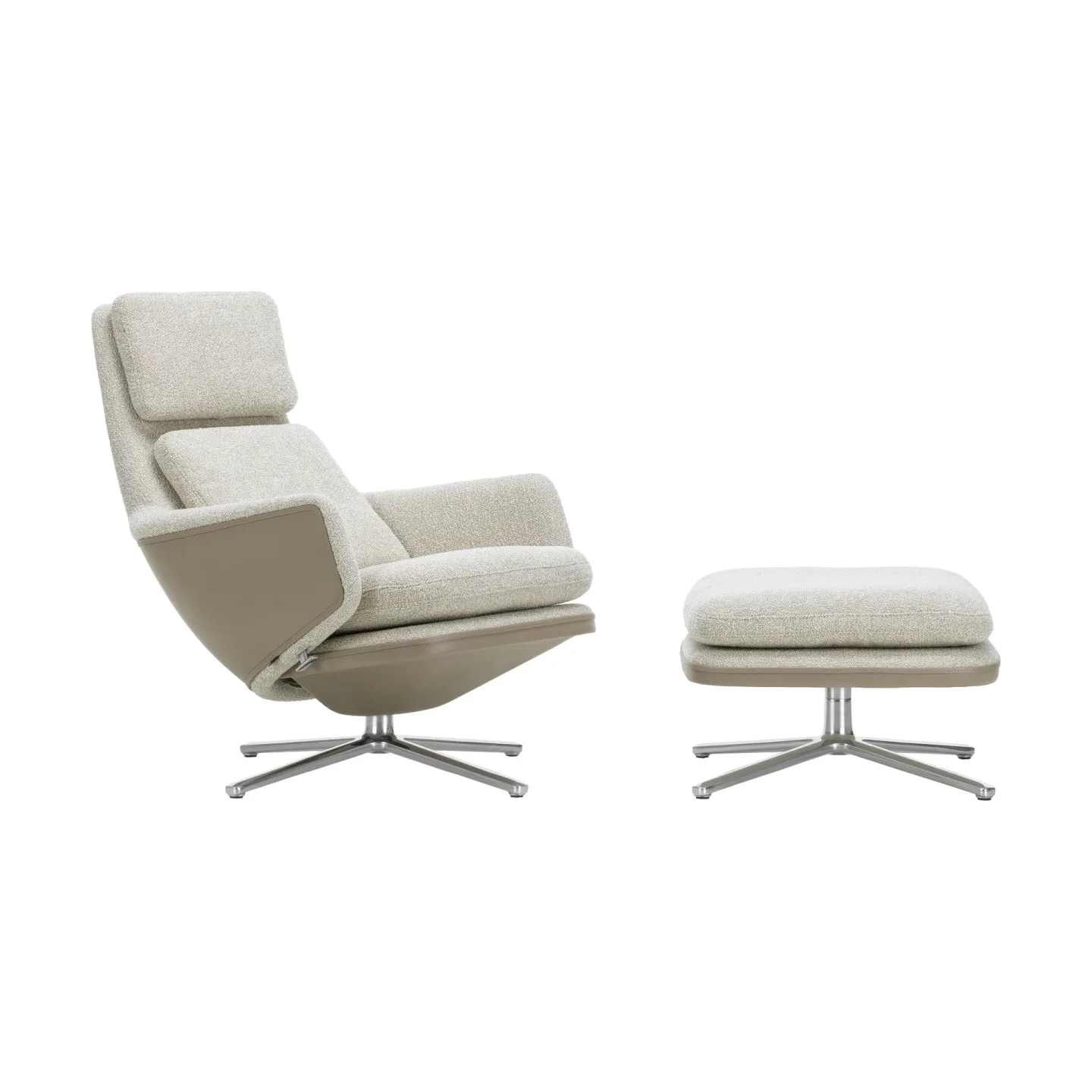 Vitra Grand Relax Low fåtölj & ottoman aluminiumstativ Nubia cream/sand-Forte sand