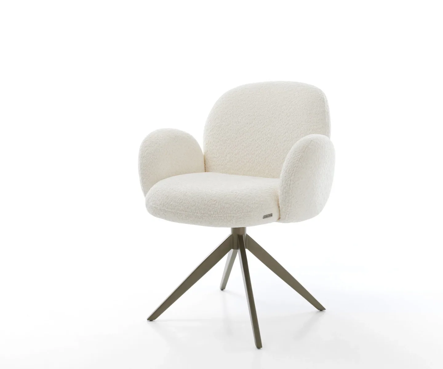 Drehstuhl Nube-Flex mit Armlehnen Bouclé Weiß Kreuzgestell breit Effektfinish Titan 360° drehbar Taschenfederkern
