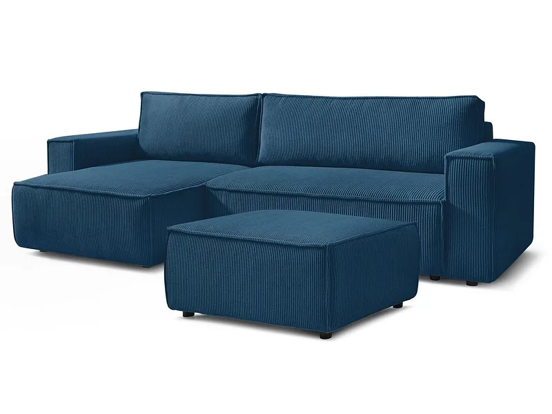 Ecksofa mit Hocker BOBOCHIC NIHAD Cord-Stoff dunkelblau