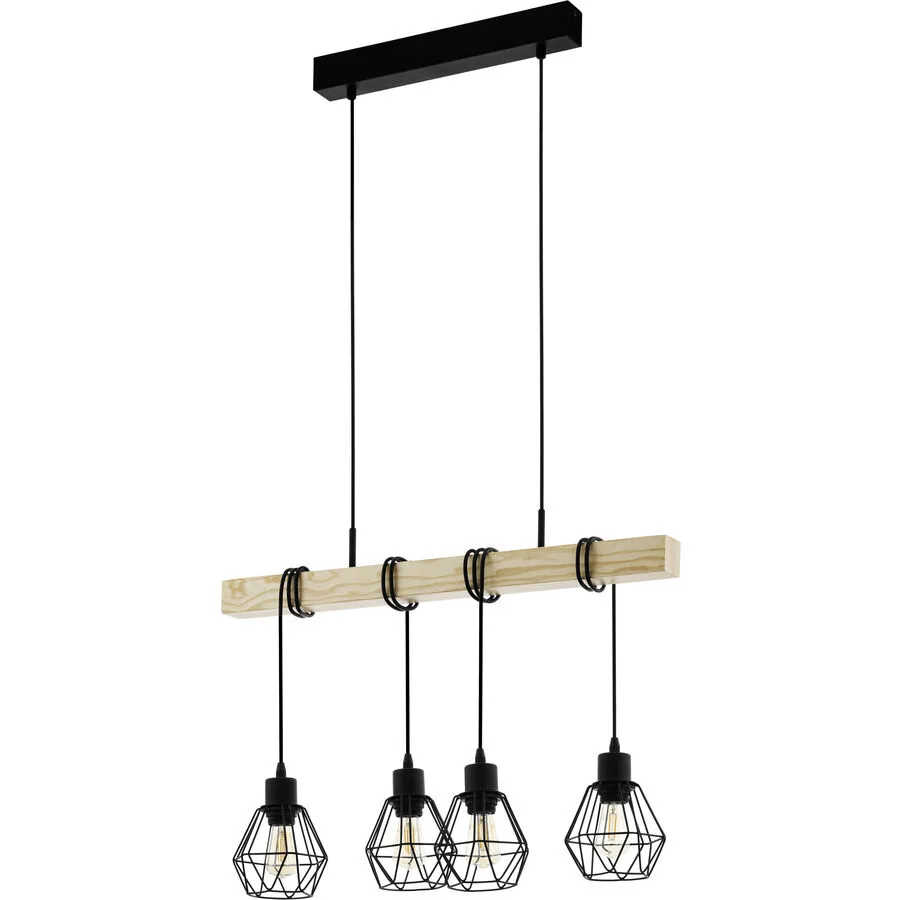 Eglo Pendellampe Townshend 5 Braun/Schwarz Stahl/Holz 20 cm 110 cm - Material: Holz/Stahl