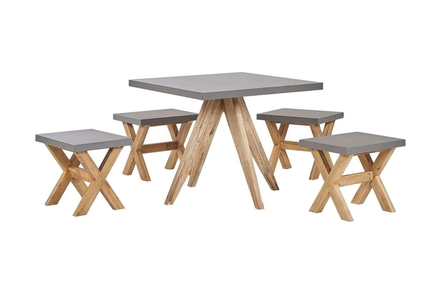 Trädgårdsset av Utebord och 4 pallar 90 x 90 cm OLBIA - Grå