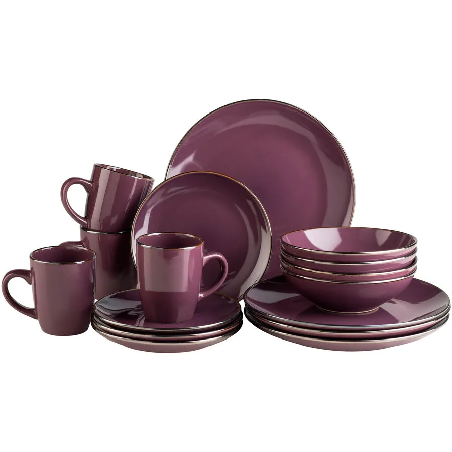 MÄSER Geschirr-Set Metallic Rim Lila Steinzeug