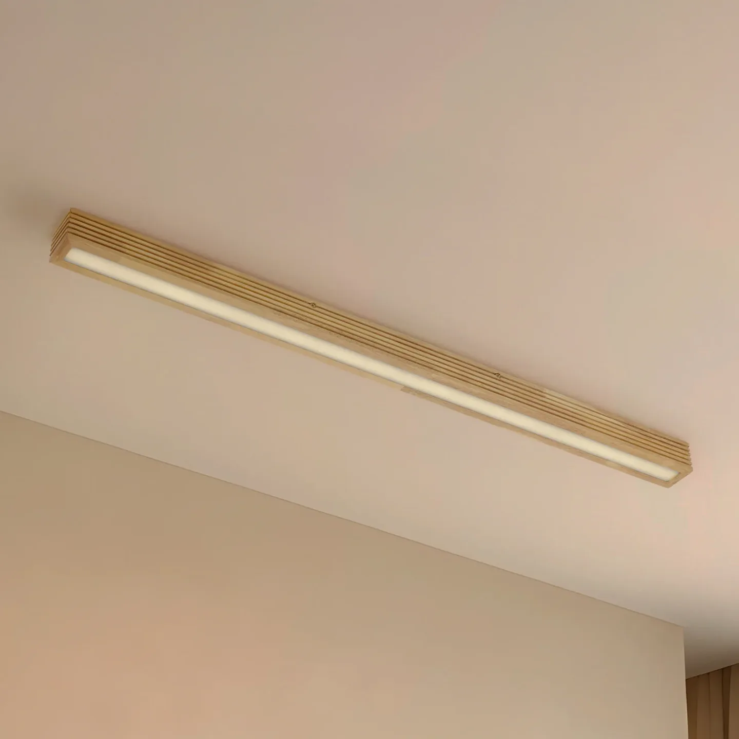 Emara LED-taklampe, dimbar, eik, lyst tre - Lucande - Spisestue - Design - Kantet