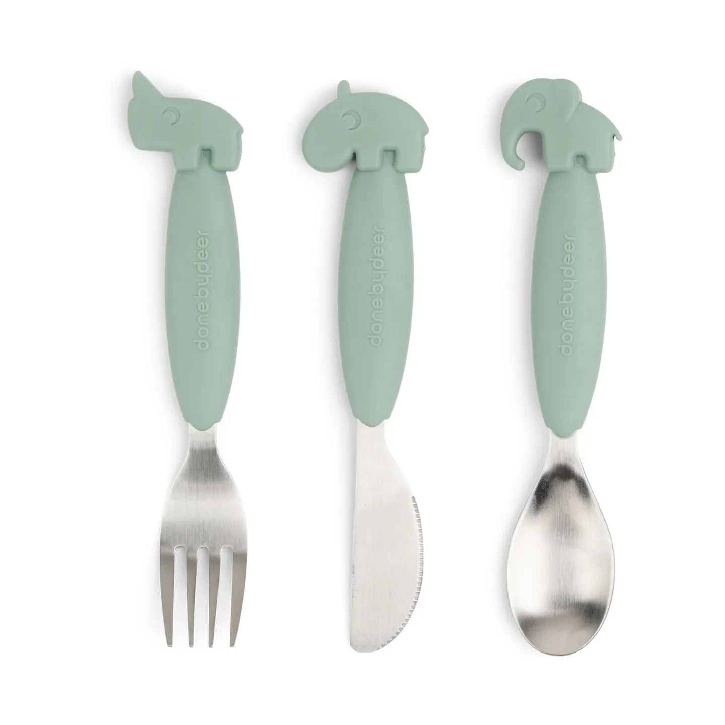 Done by deer Deer Friends Easy-grip Besteckset 3 Teile Green