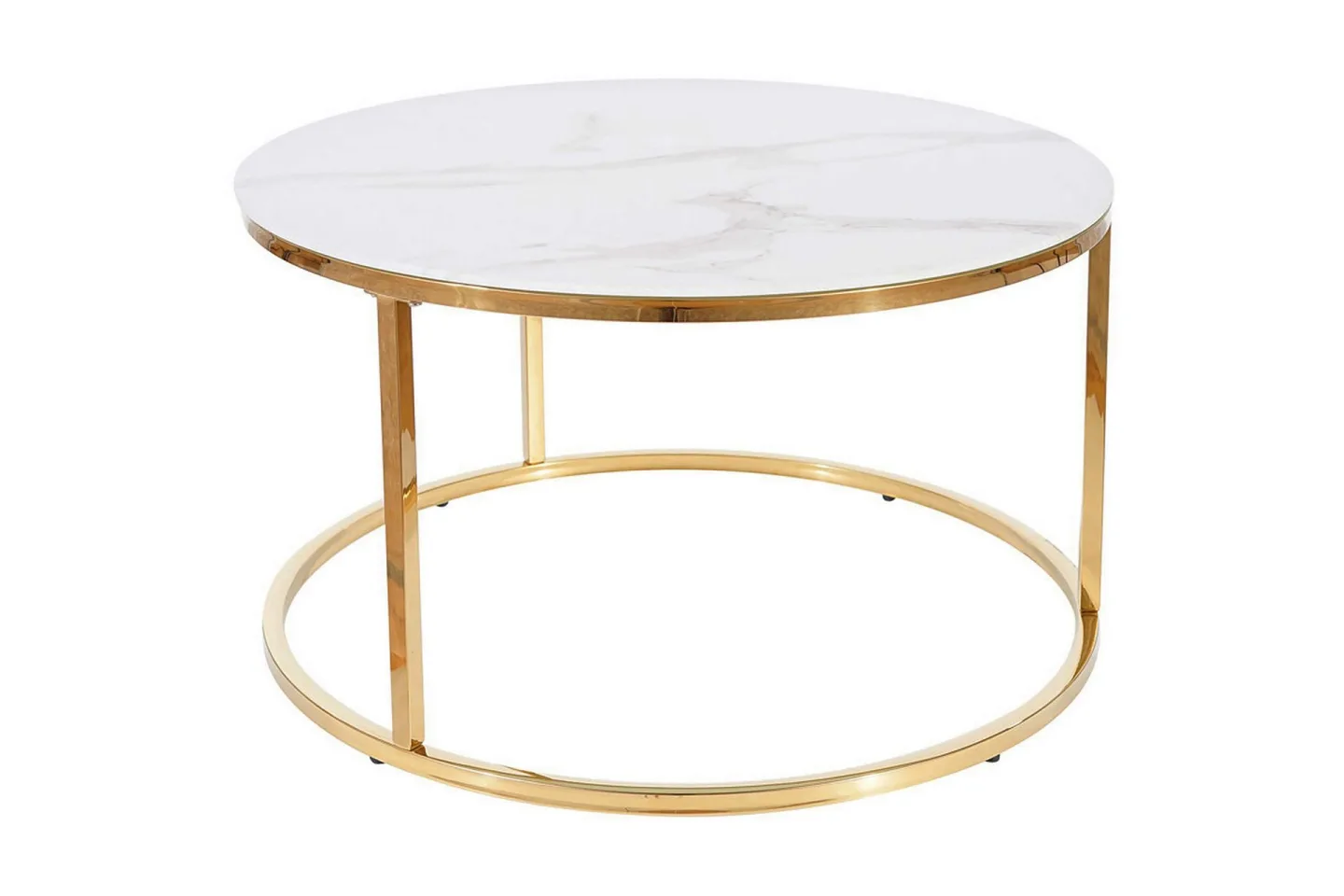 Sabines Soffbord 80 cm Runt Marmormönster - Vit/Guld/Glas
