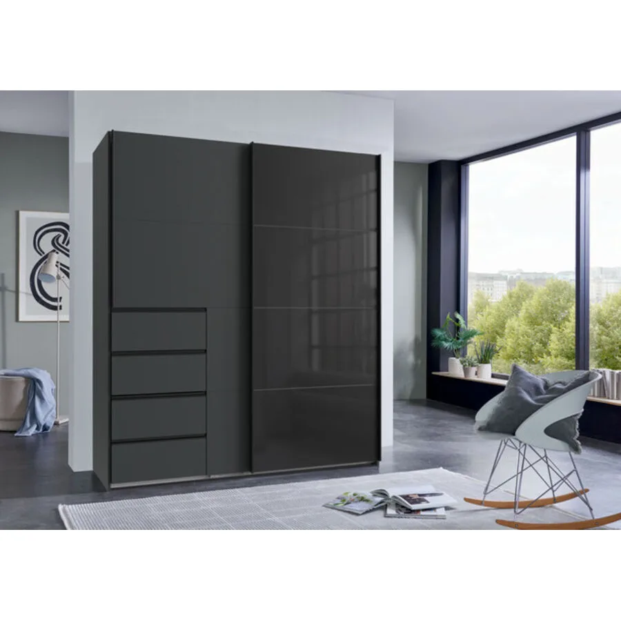 Kleiderschrank Cathy GRAPHIT + GLAS SCHWARZ Mischholz B 180 cm