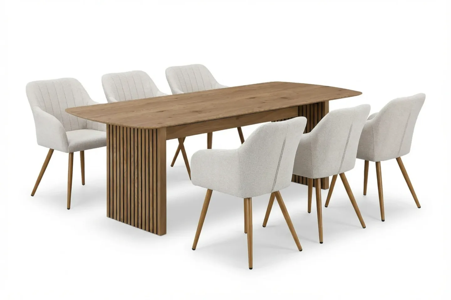 Richeto Matgrupp Ek 240 cm med 6 Filippa Matstolar - Ek/Vit