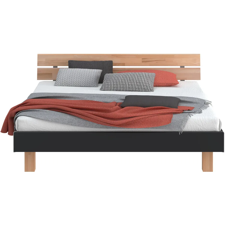 Modular Bett Livorno Natur, Schwarz MDF, Buche Massivholz 180 x 200 cm