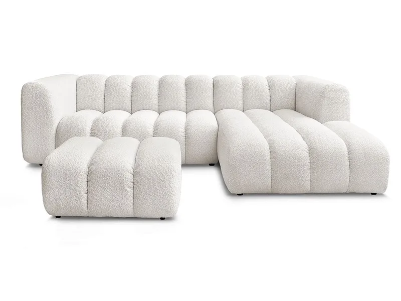 Ecksofa mit Hocker BOBOCHIC TALIA Boucle-Stoff weiss