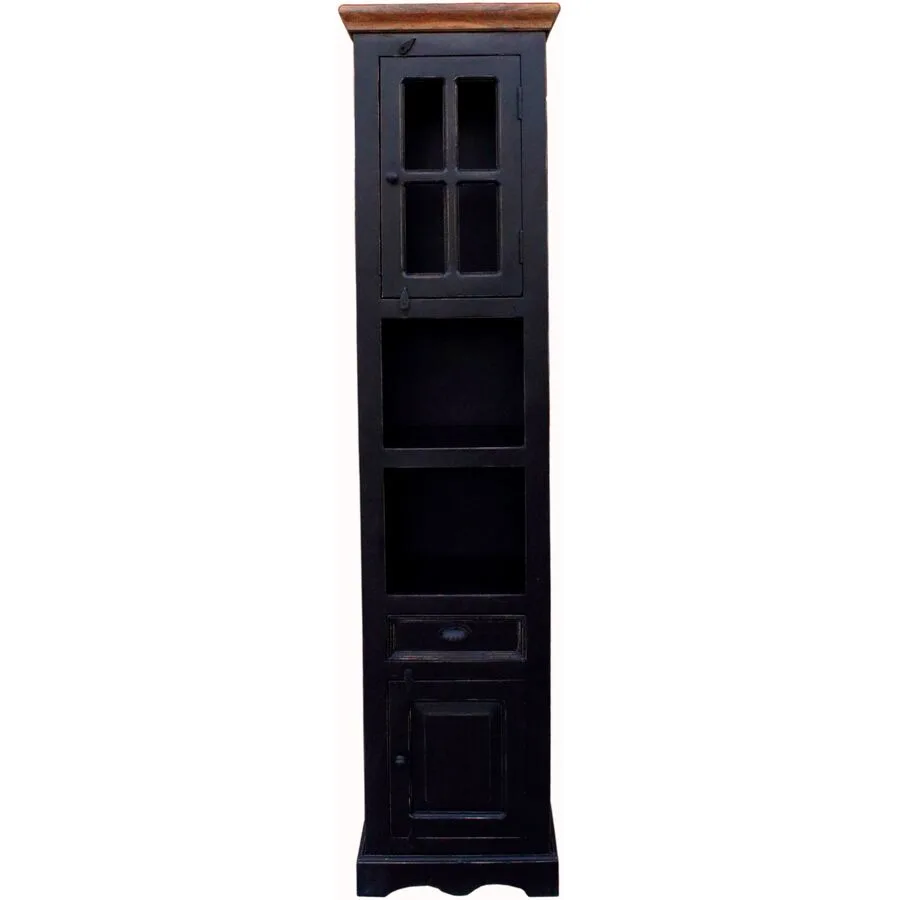 Badezimmerschrank Sica Schwarz und Honig Mangoholz B 44 H 188 cm