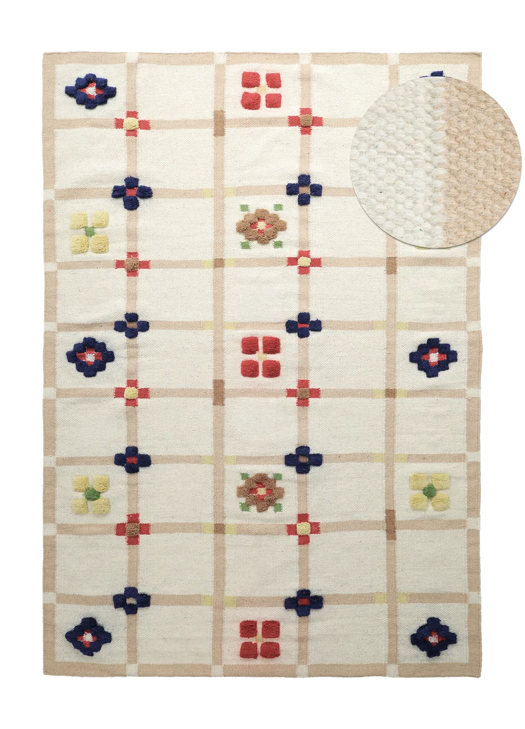 Ullteppe - Lausanne Flatweave Tufted Premium (hvit/beige) (Størrelse: 80 x 150 cm)