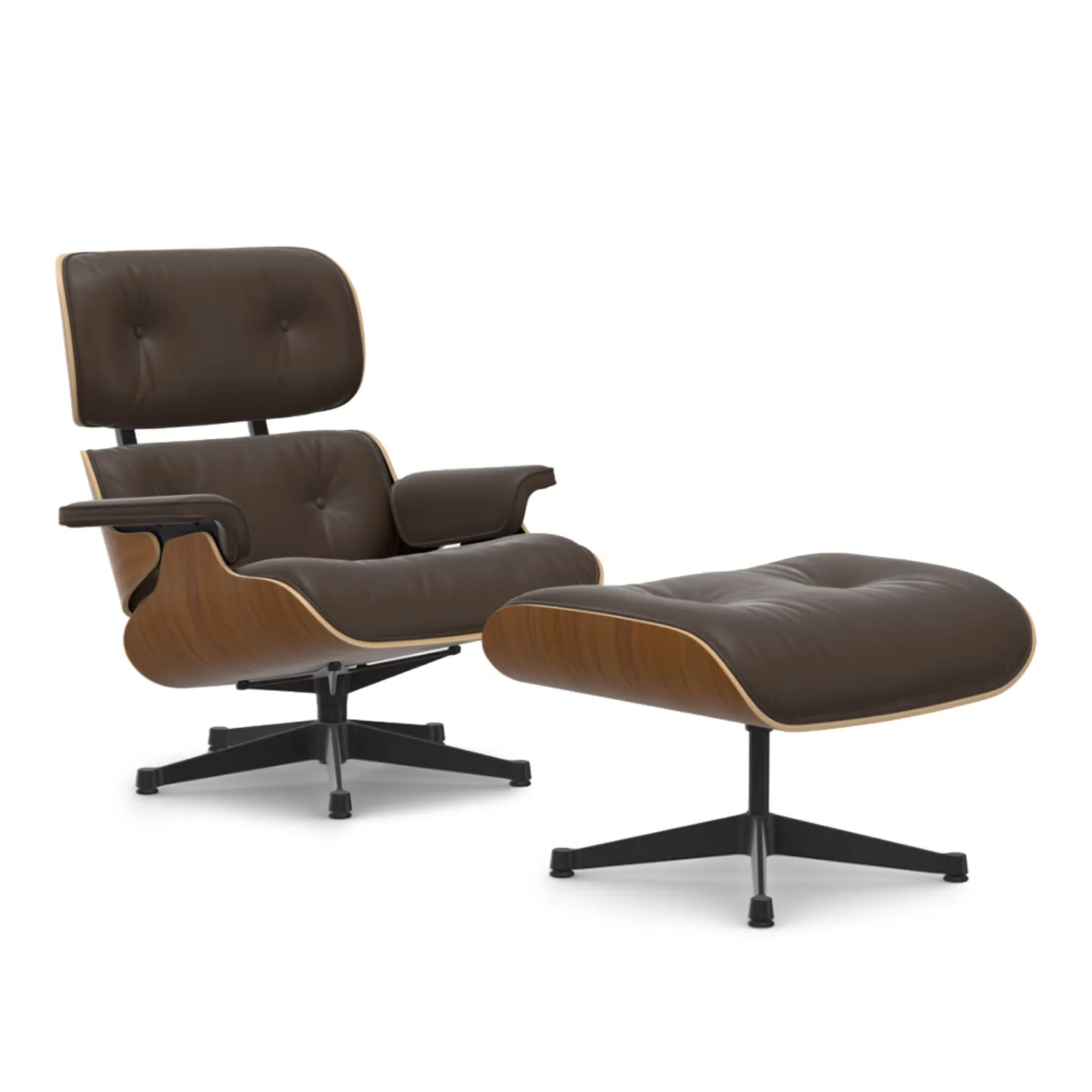 Vitra - Eames Lounge Set Natural Walnut Leather Premium Marron 69 Deep Black - Fåtöljer - Charles & Ray Eames - Brun