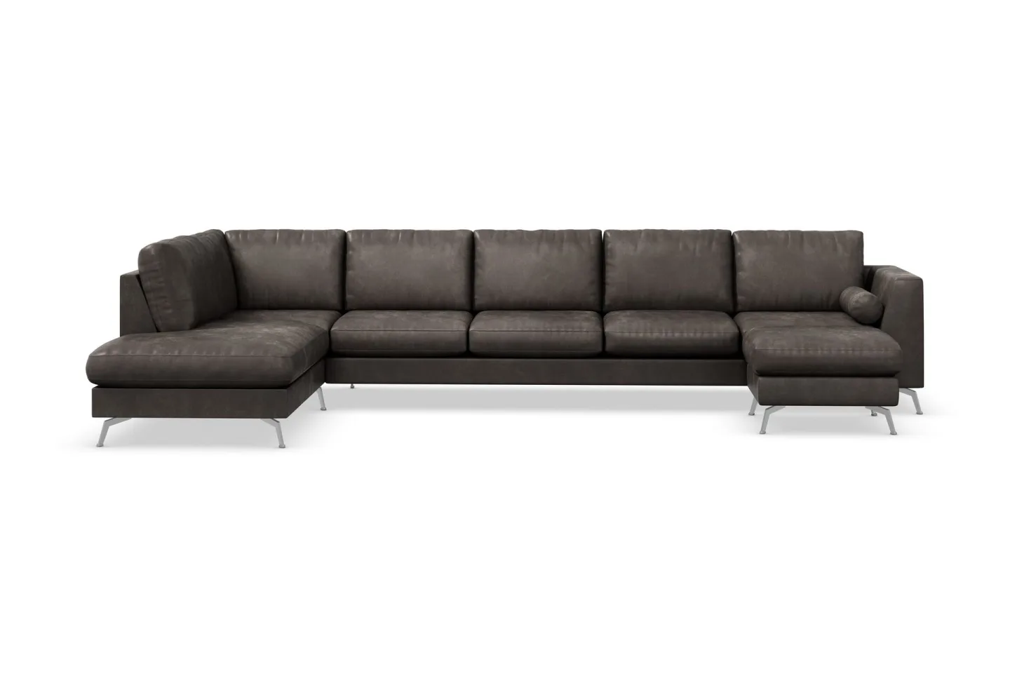 Ocean Lyx 6-sits Vänstervänd U-formad Soffa med Divan och Schäslong + Fotpall i Konstläder - Mörkgrå