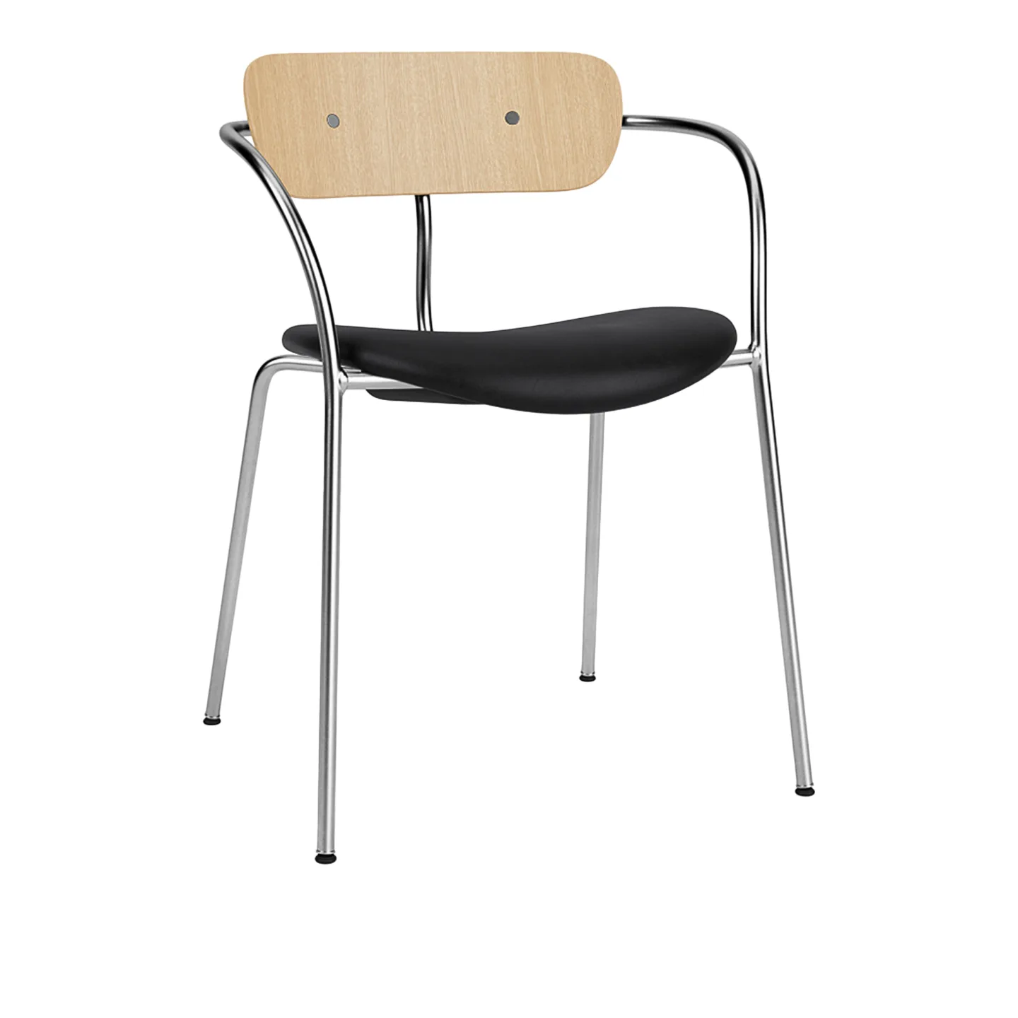 &Tradition - Pavilion Armchair AV4 Chrome Finish Lacquered Oak Leather cat.2, Noble Black - Matstolar - Anderssen & Voll - Svart - Trä
