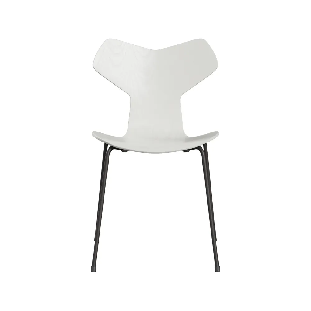 Fritz Hansen Grand Prix 3130 stol Vit-målad ask-grafitgrått stativ
