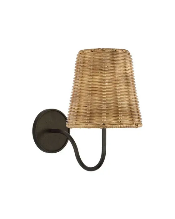 Lyndsie Small Sconce Aged Iron/Natural Wicker Shade