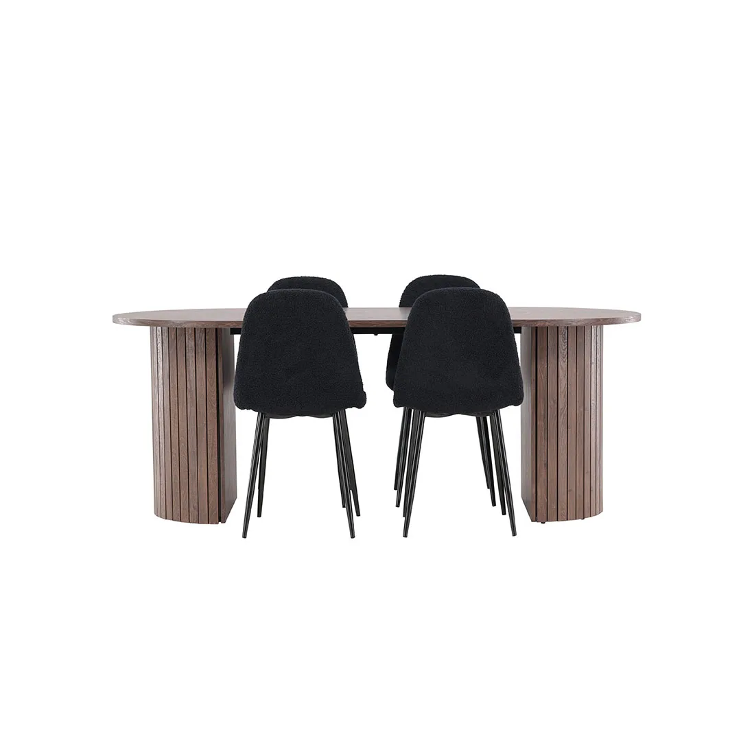 Härön Essgruppe Tisch 90x200cm und 4 Teddy Stühle mocca.