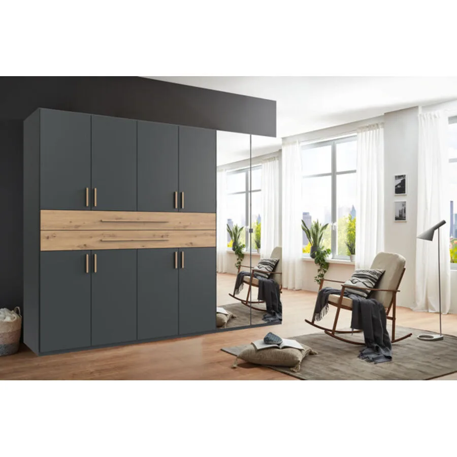 Kleiderschrank Stride Grafit, Abs. Artisan-Eiche-Nachbildung - Griffe Artisan-Eiche-NB Mischholz B 270 cm
