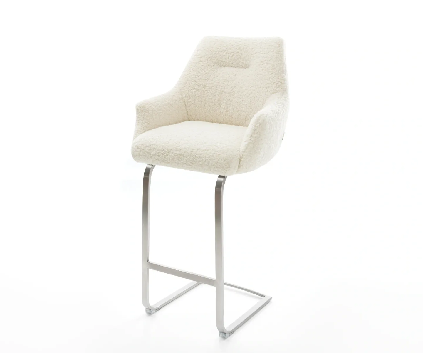Barstuhl Alja-Flex Teddystoff Beige Freischwinger Flach Edelstahl Silberfarben Taschenfederkern