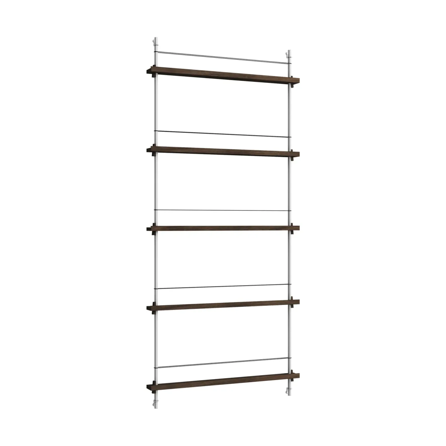 MOEBE Magazine Shelving tidningsställ Rökt ek-rostfritt stål, 85x180x7 cm, MS.180.1