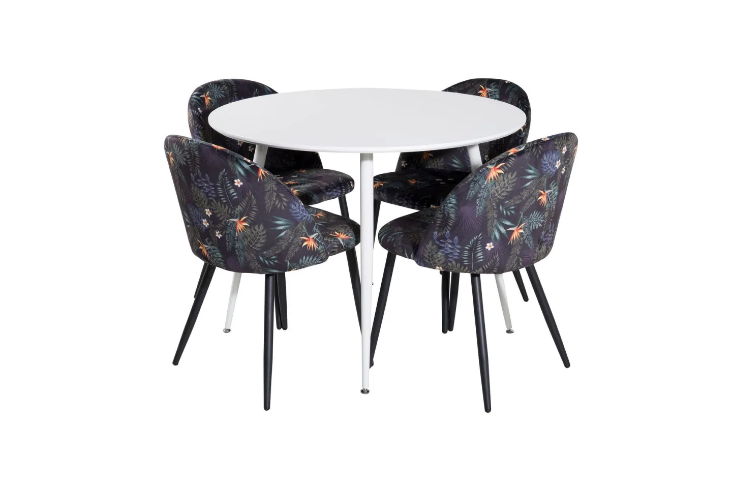 Plaza Matgrupp 100 cm Rund med 4 Velvet stolar - Svart