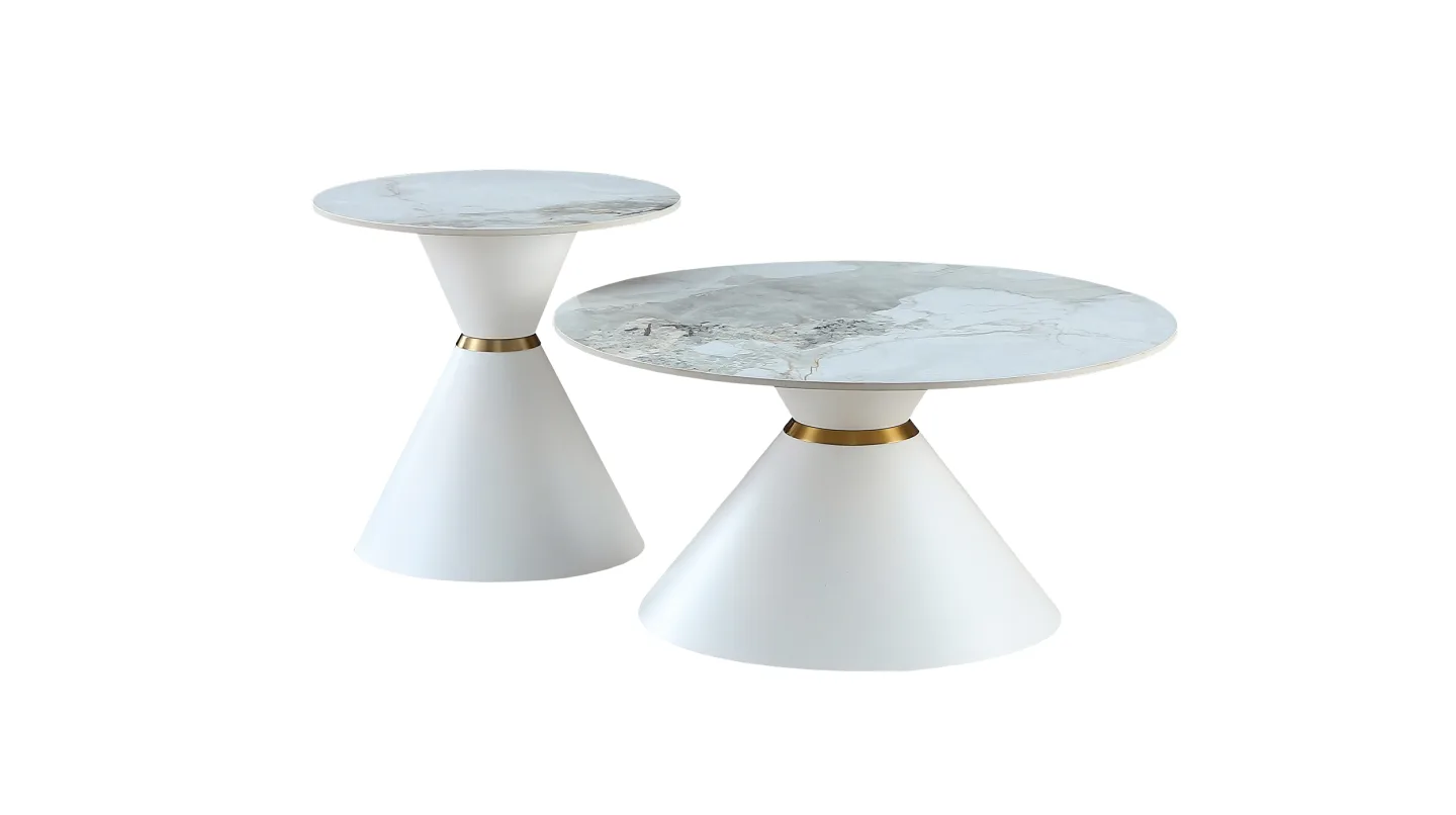 Couchtisch 2er-Set Marmoroptik weiß hochglanz - 80 cm - 60 cm - BASILA