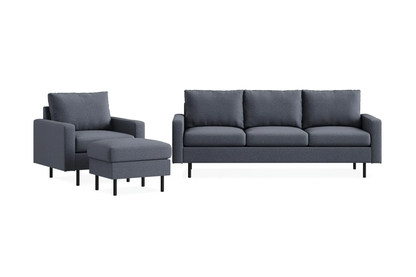 Peppe Soffgrupp 3-sits Soffa + Fåtölj + Fotpall i Tyg - Mörkgrå