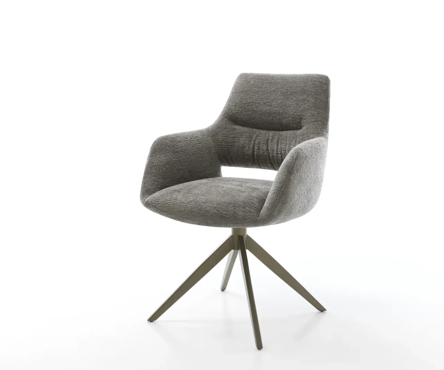 Drehstuhl Yago-Flex mit Armlehnen Bouclé Soft Schlamm Kreuzgestell breit Effektfinish Titan 360° drehbar Wippfunktion Taschenfederkern