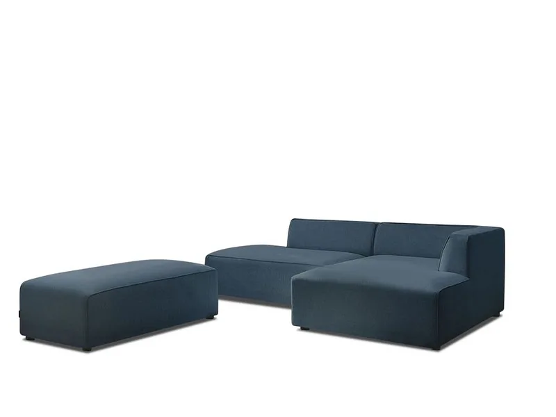 Ecksofa mit Hocker BOBOCHIC MEGEVE Stoff chiniert dunkelblau