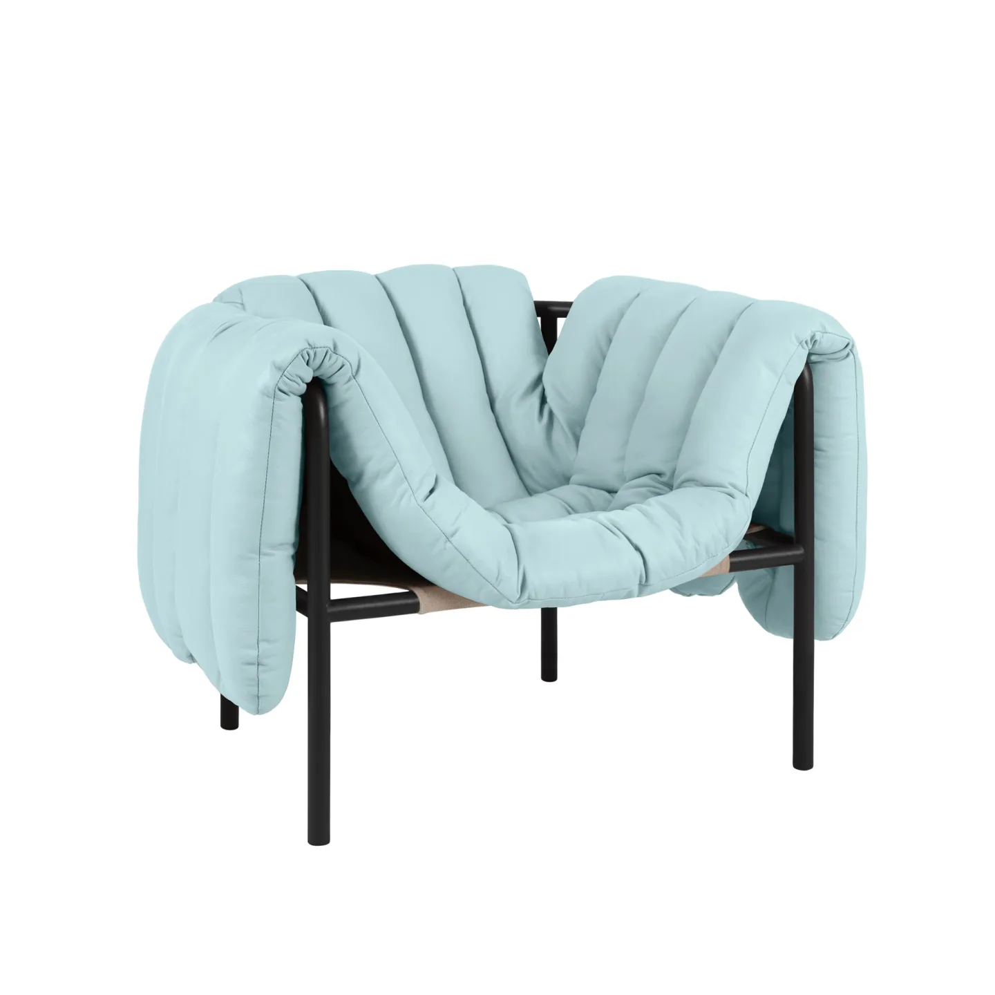 HEM - Puffy Lounge Chair - Light Blue Leather/Black Grey - Fåtöljer - Faye Toogood - Svart,Blå - Läder/Naturmaterial/Metall/Trä/Skum