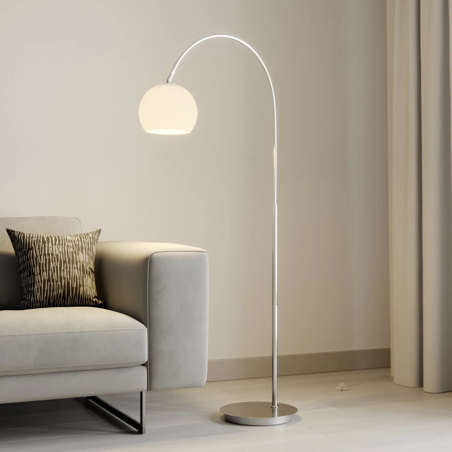 Cynthia Stehleuchte Opal/Nickel - Lindby - Wohnzimmer - Modern - Glas - Einflammig