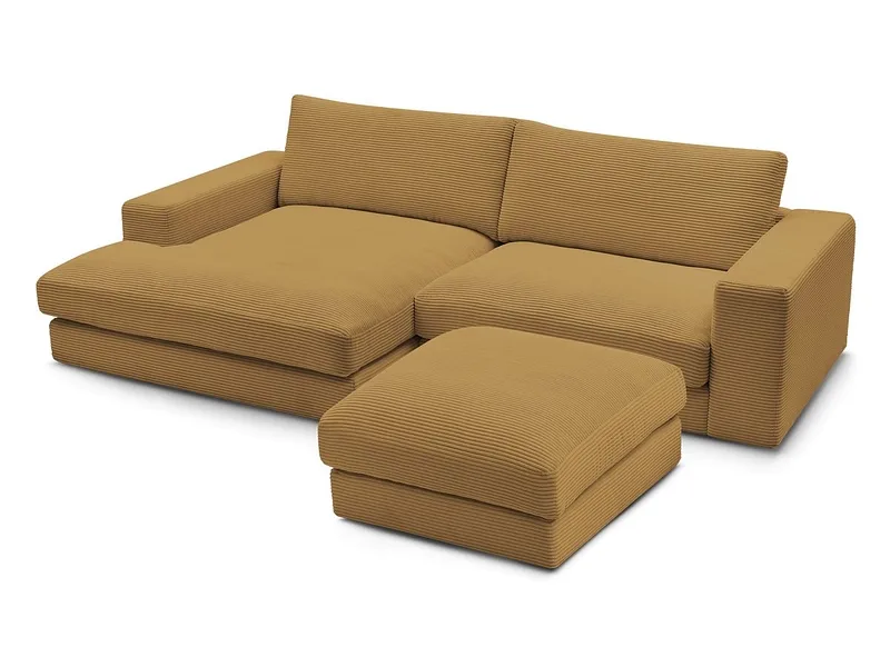 Ecksofa mit Hocker BOBOCHIC LEONARD Cord-Stoff gelb