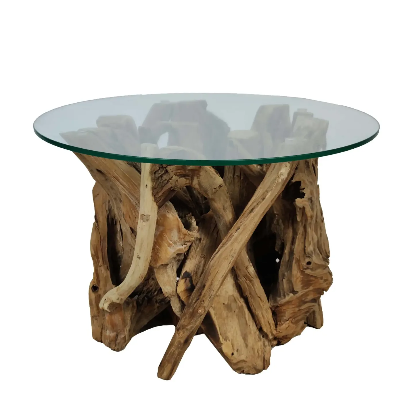 Decofinder Beistelltisch Wurzelholz mit Glas H: 38 cm | Schubiger Möbel