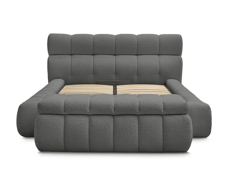 Kastenbett mit Bettkasten BOBOCHIC MONT-BLANC 160x200cm boucle-stoff dunkelgrau