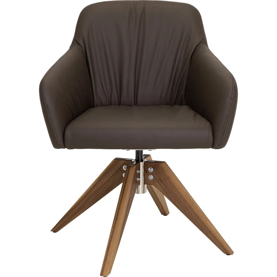 WILLISAU SWITZERLAND Stuhl Willisau Pendola Leder braun drehbar höhenverstellbar - Material: Leder, Nussbaum
