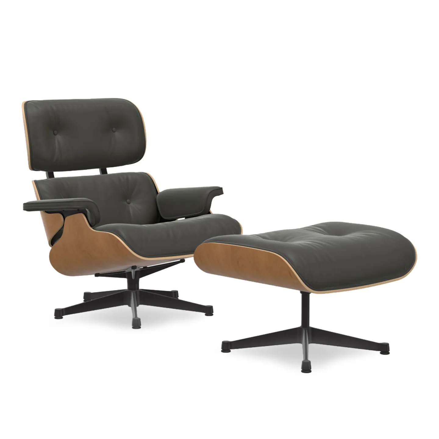 Vitra - Eames Lounge Set Cherry Leather Premium Umbra Grey 61 Deep Black - Fåtöljer - Charles & Ray Eames - Grå