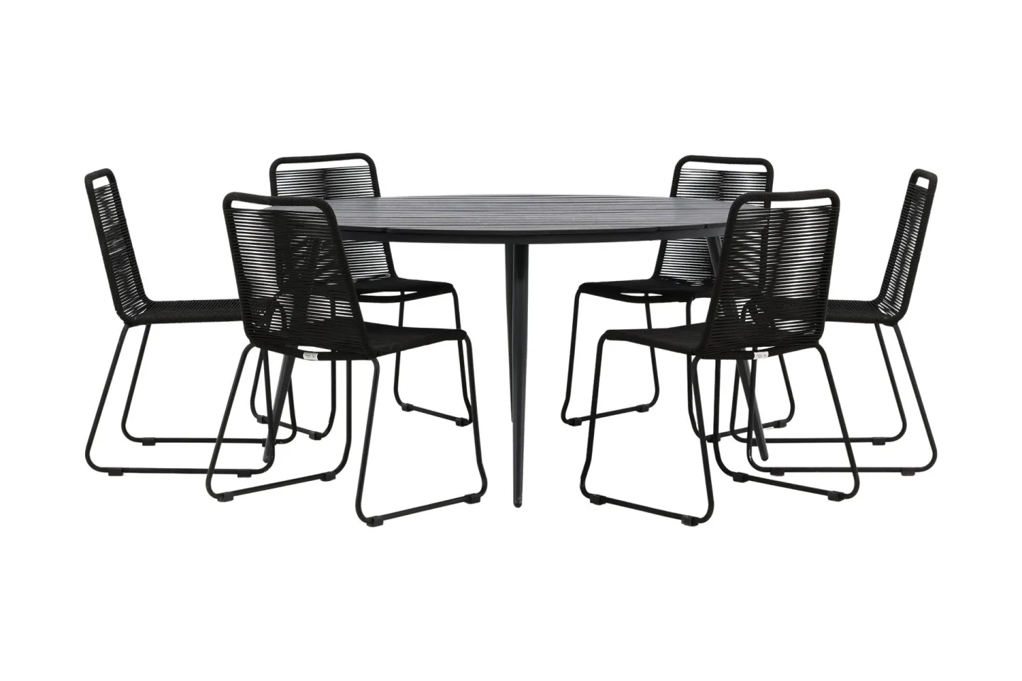 Break Matgrupp Utomhus Rund Ø150cm + 6 Lindos Stapelbara Matstolar - Svart