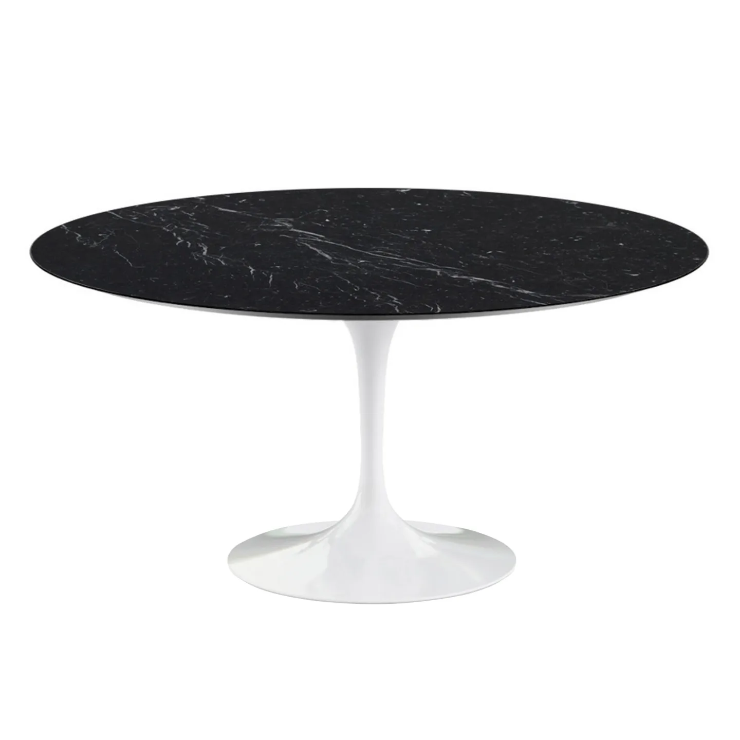 Knoll - Saarinen Round Table - Matbord, Ø 152 cm, Vitt underrede, skiva i glansig svart Marquina marmor - Matbord - Eero Saarinen