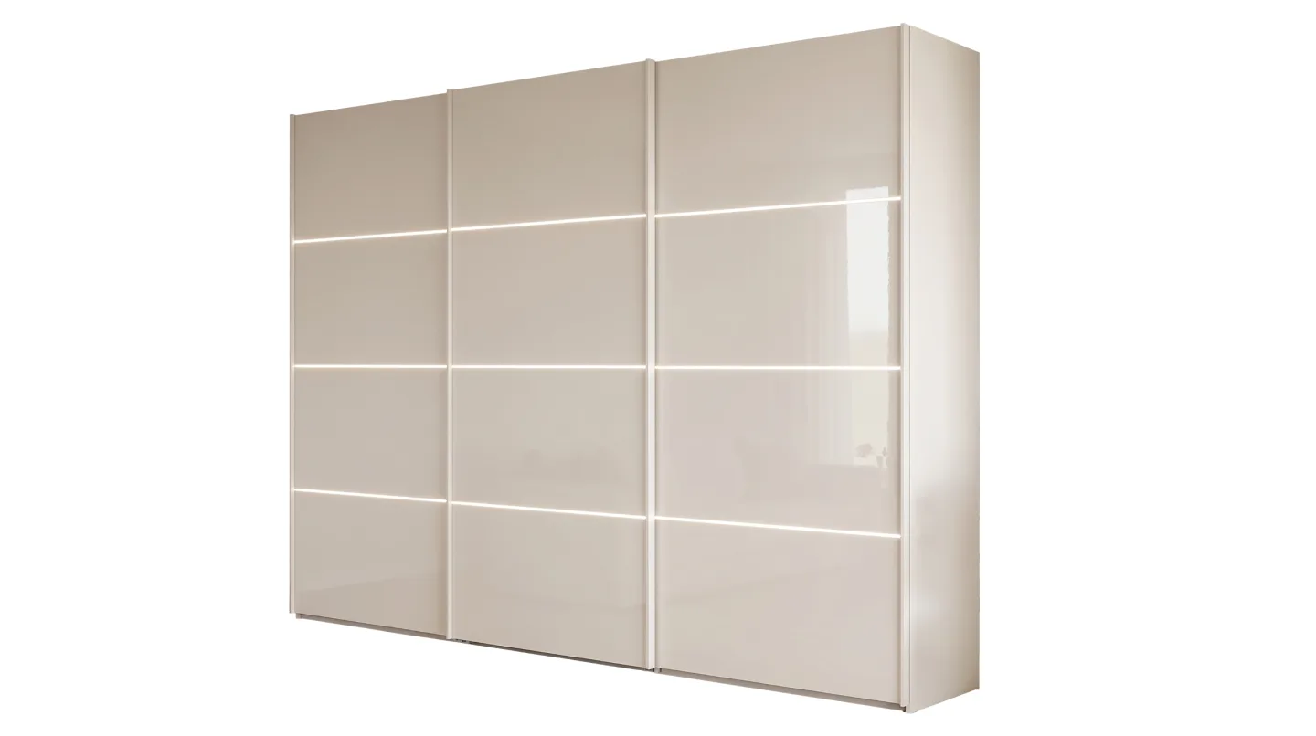 Schwebetürenschrank beige Glas 250 cm 3-türig - MACAO