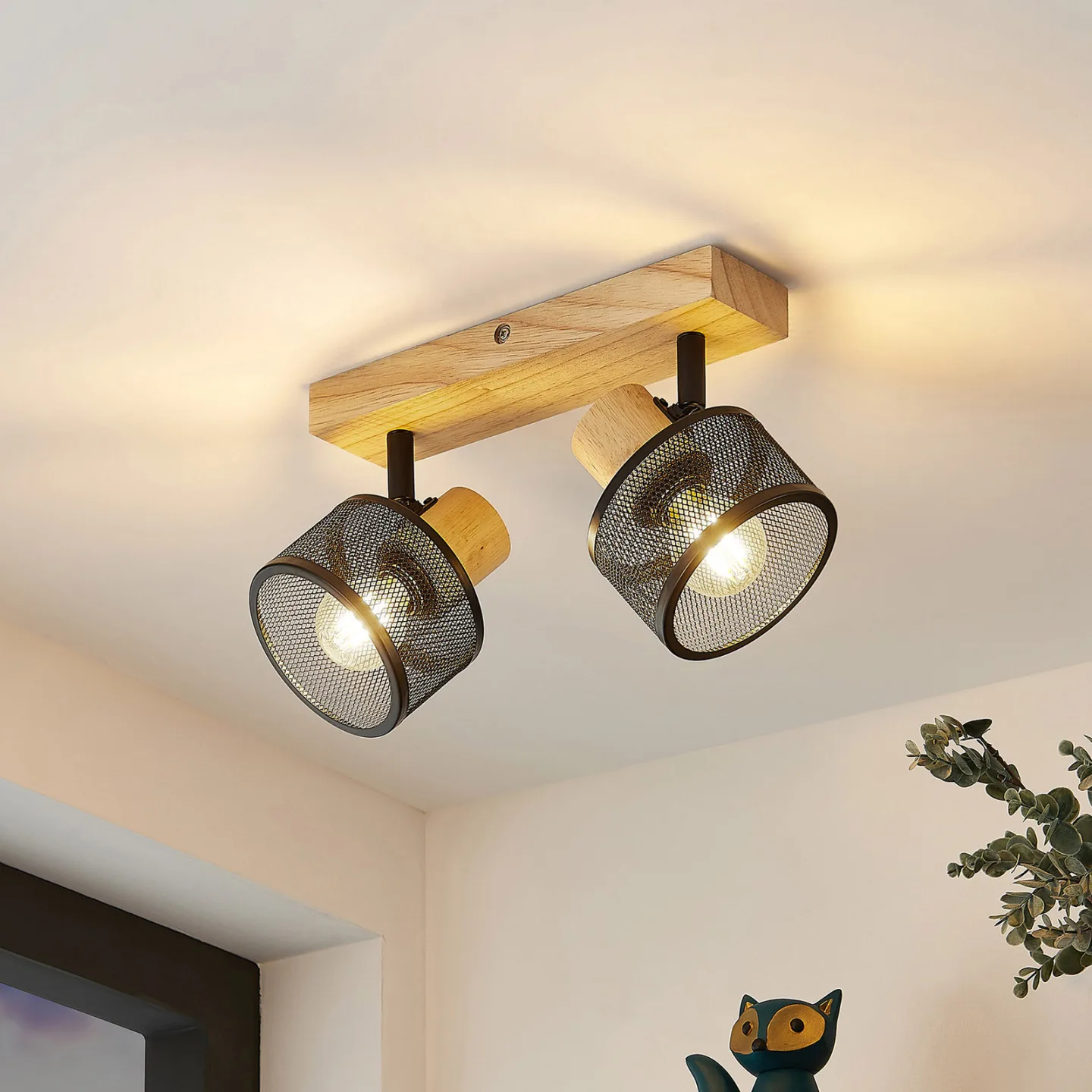Evinora 2 Plafond Black/Wood - Lindby - Vardagsrum - Modern - Trä - Med flera ljuskällor