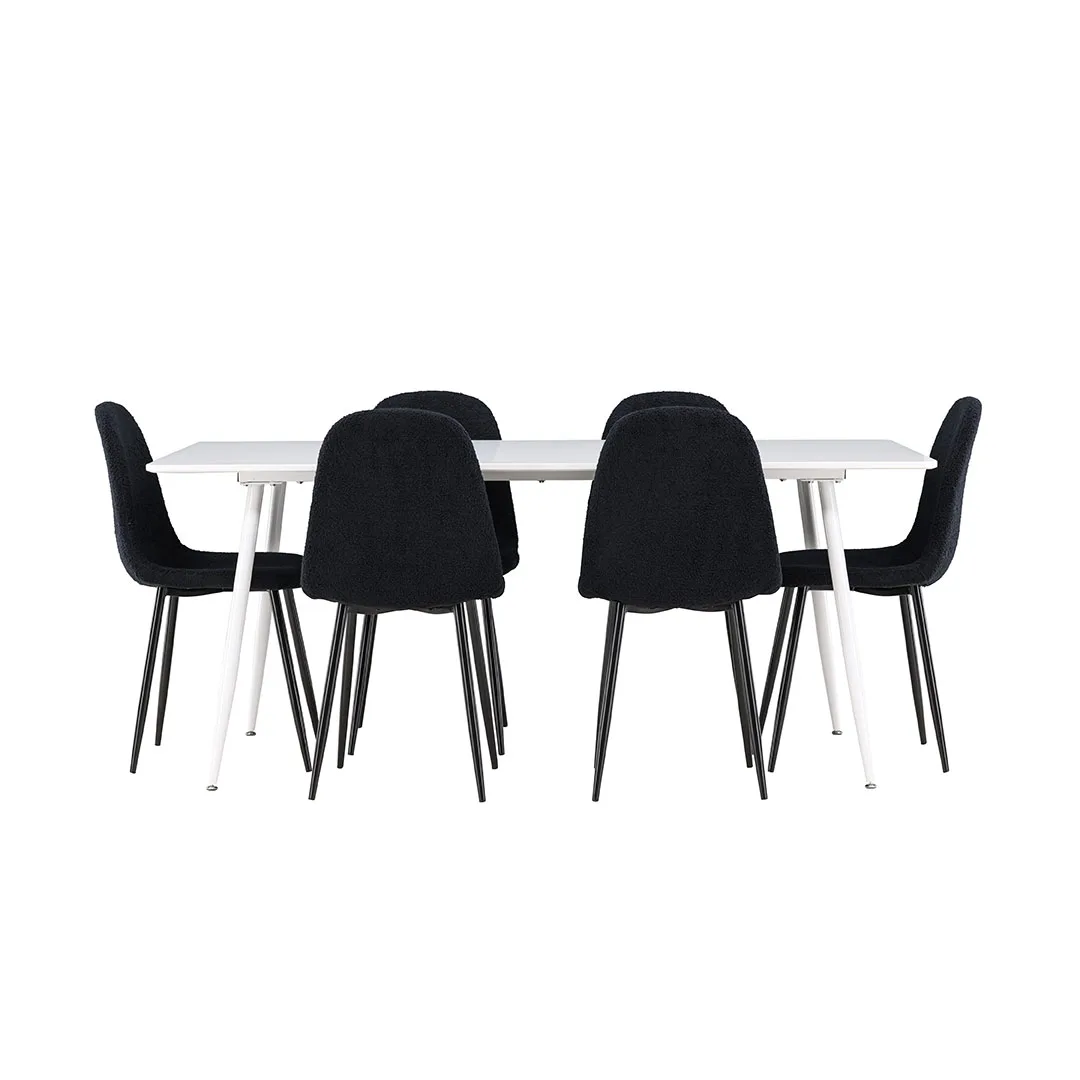 Silar Essgruppe Tisch 90x180cm und 6 Teddy Stühle weiß.