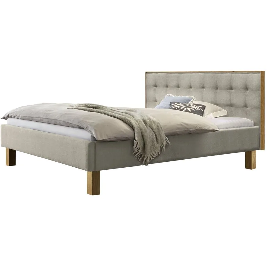 Hasena Bett Dream Pronto Beige, Natur Stoff, Eiche Massivholz 140 x 200 cm