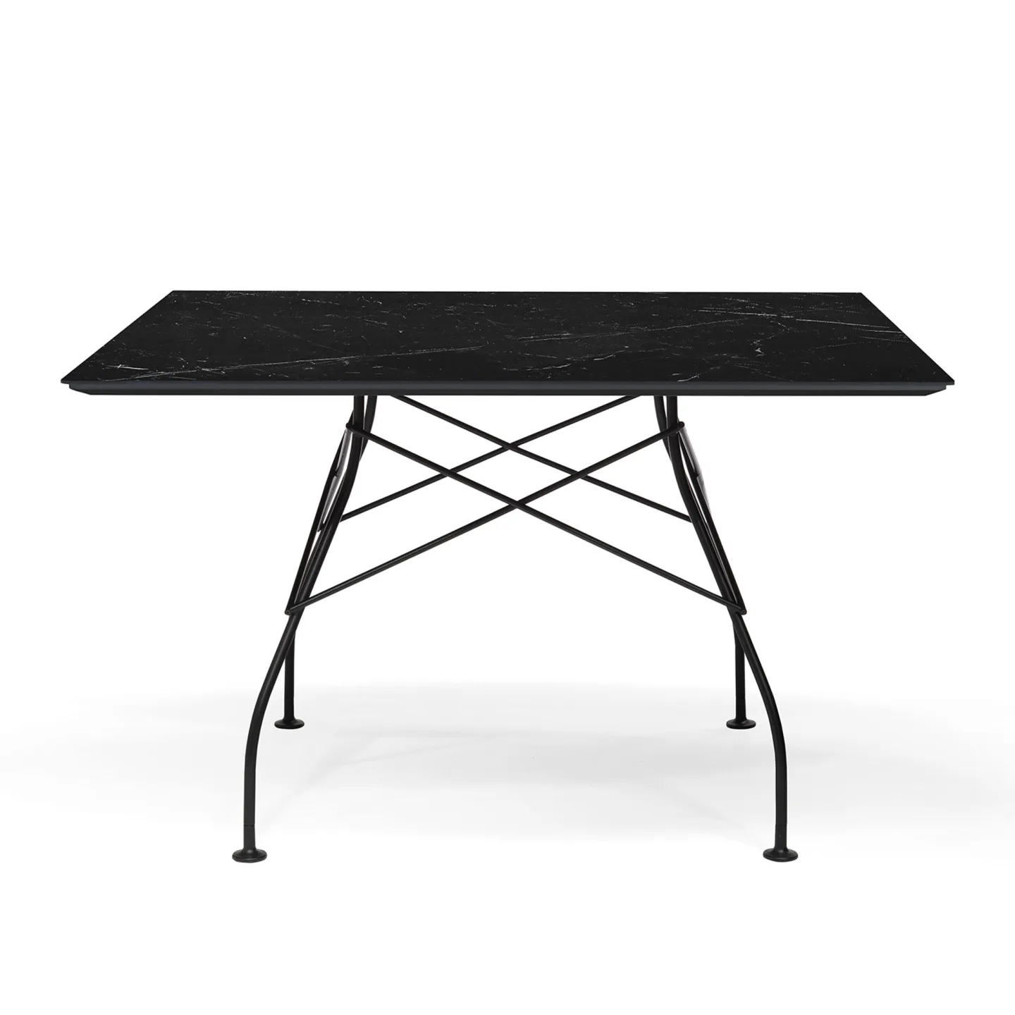 Kartell - Glossy Square Table 118x118 Marble Top, Black Painted Steel Frame Black Marquina - Matbord - Antonio Citterio - Svart - Metall/Sten