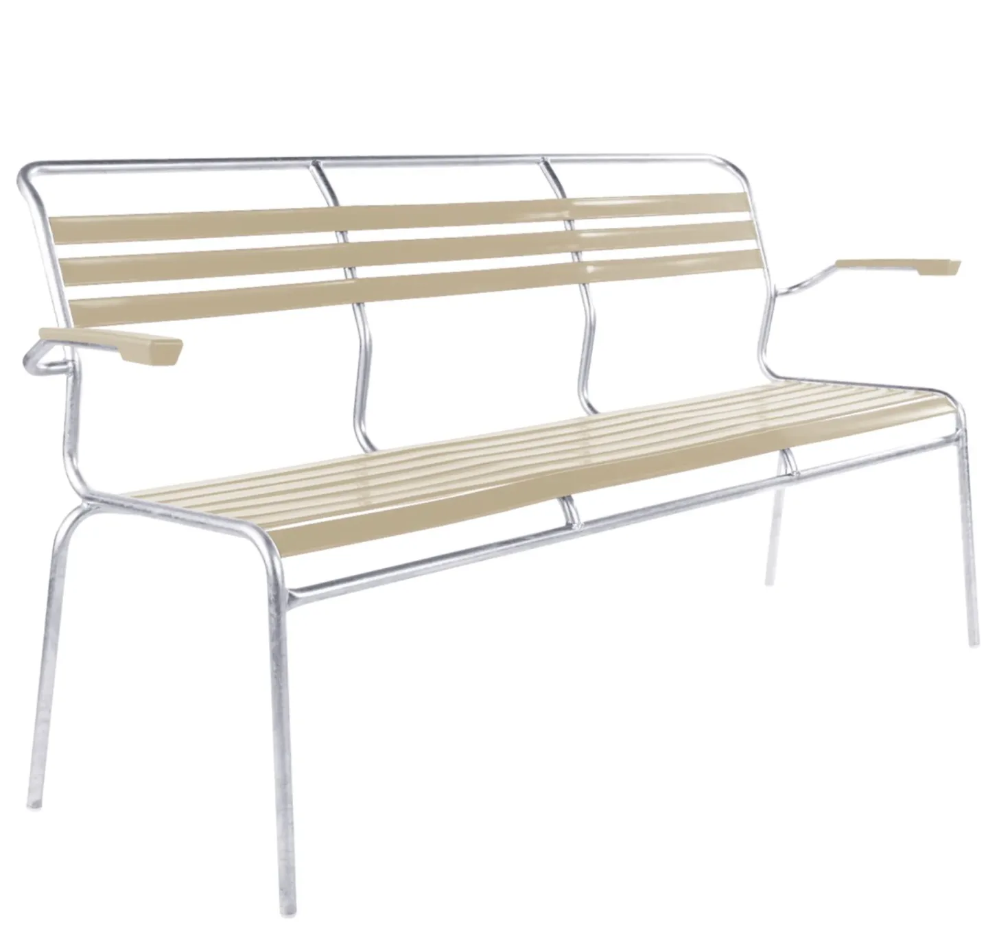 Schaffner Lättli-3er-Bank Säntis mit Lehne Feuerverzinkt Beige | Schubiger Möbel