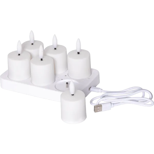 Star Trading - LED Värmeljus 6-pack Flamme Charge Set - Batteriljus - Vit
