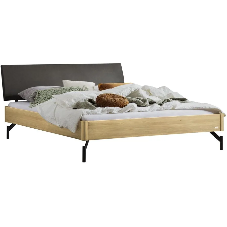 Hasena Bett Castello Dunkelgrau, Natur Eiche Massivholz 140 x 200 cm