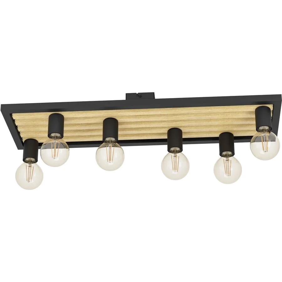 Eglo Deckenlampe Consett Braun/Schwarz Stahl/Holz 25 cm 11.5 cm - Material: Holz/Stahl