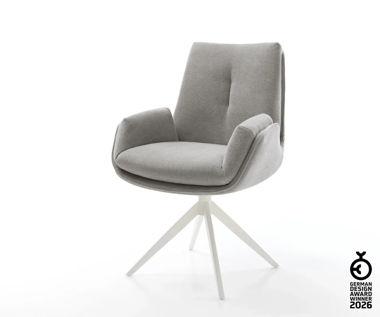 Drehstuhl Clea-Flex Strukturstoff Soft Grau Kreuzgestell breit Weiß 360° drehbar Wippfunktion