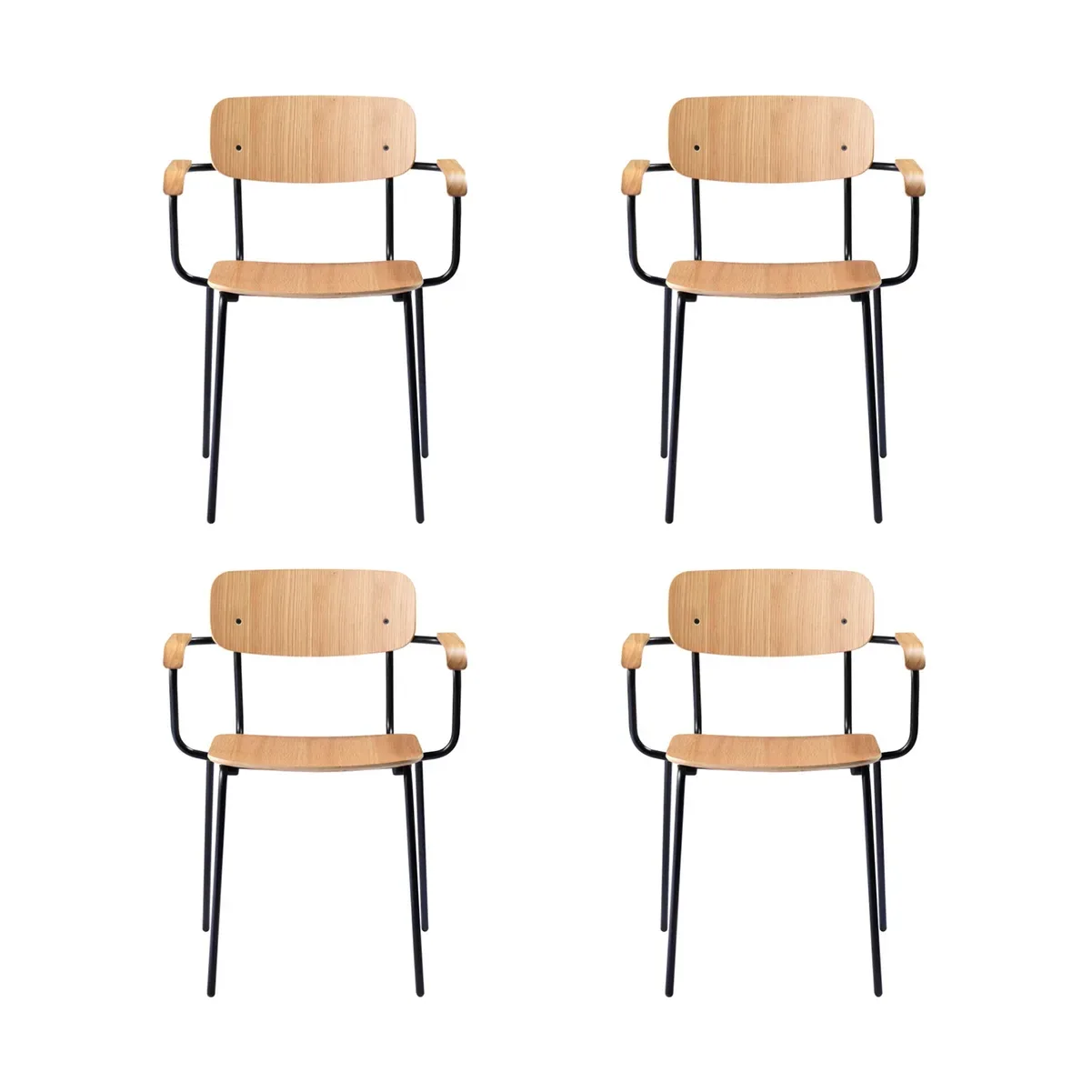 FDB Møbler J183 Holmen karmstol 4-pack Oak veneer-black legs